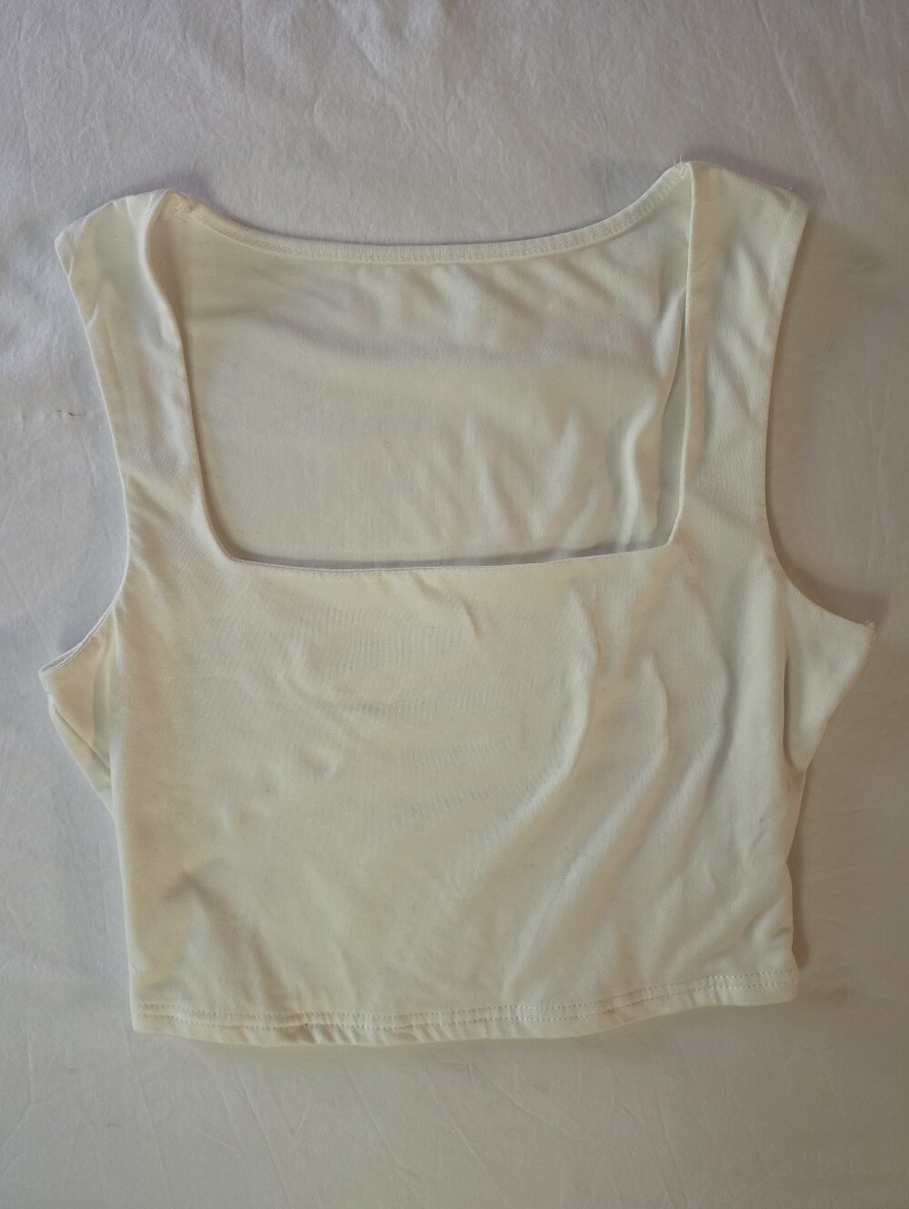 Cream Off White Square Neck Cropped Tank Top Stretch Basic Medium